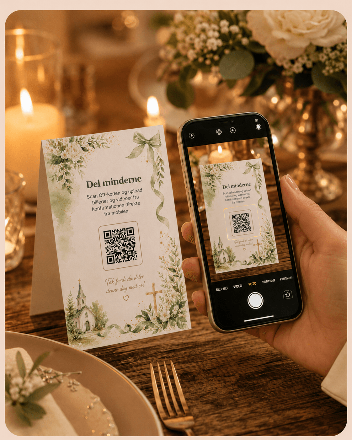 QR-Code-Vorlage auf einem Festtisch
